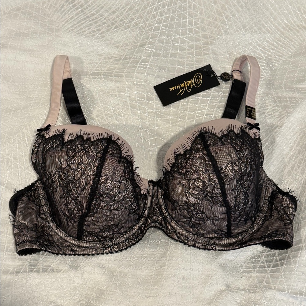 NWT Dita Von Teese Black and Pink Lace Bra